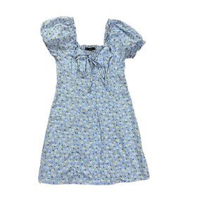 Hesperus Womens Cottagecore Dainty Floral Blue Smocked‎ Mini Dress Sz M
